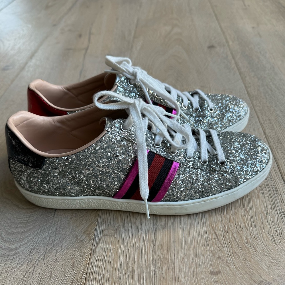 Gucci Ace Silver Glitter Sneakers ✨ EU 38.5 - Picture 2 of 7